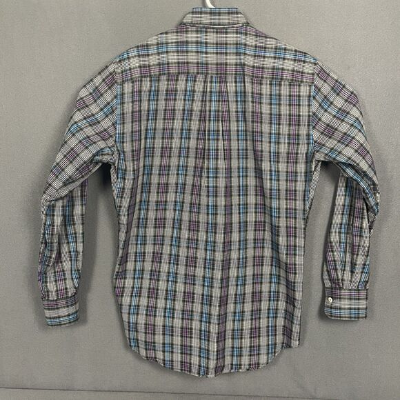 Peter Millar Button Down Men Shirt M Plaid Long Sleeve Purple Blue Cotton Preppy - Picture 6 of 14
